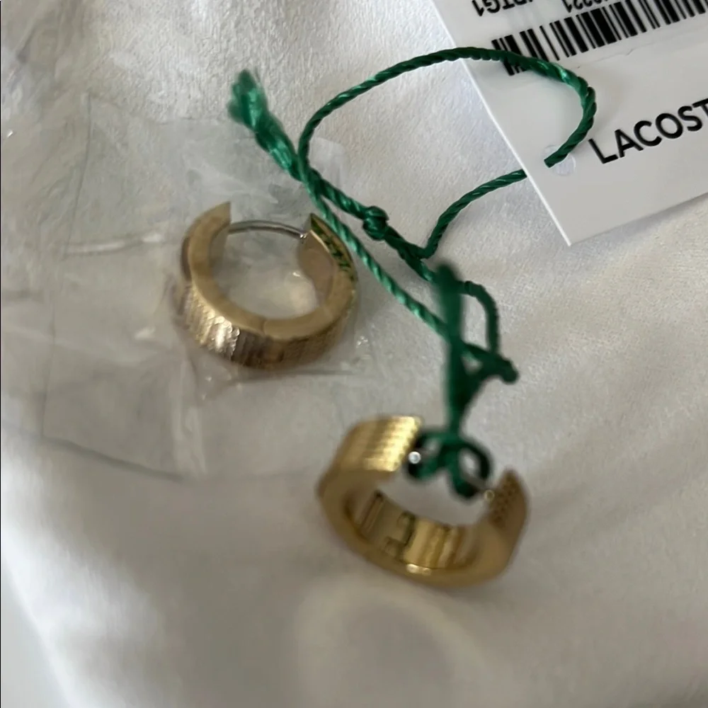LACOSTE Gold STENCIL Classic Hoop Earrings STAINLESS STEEL GOLD BRAND NEW - Picture 4 of 5